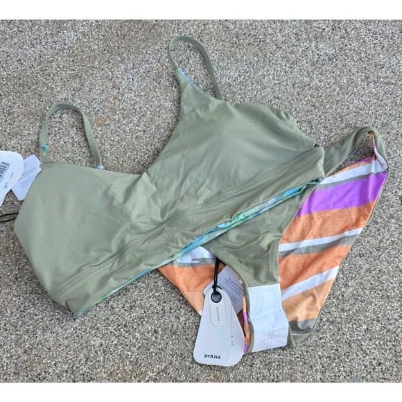 prAna Willow Falls Rever Top Sz M Elina Rever Bottom Sz L 3 In One Bikini NWT - Picture 2 of 9